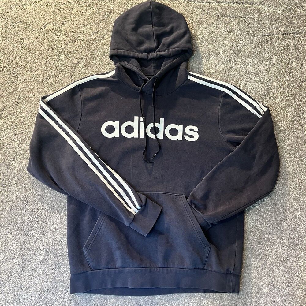 Adidas Essentials 3 Stripes Hoodie Womens L Steel Blue Pullover Logo Sweatshirt